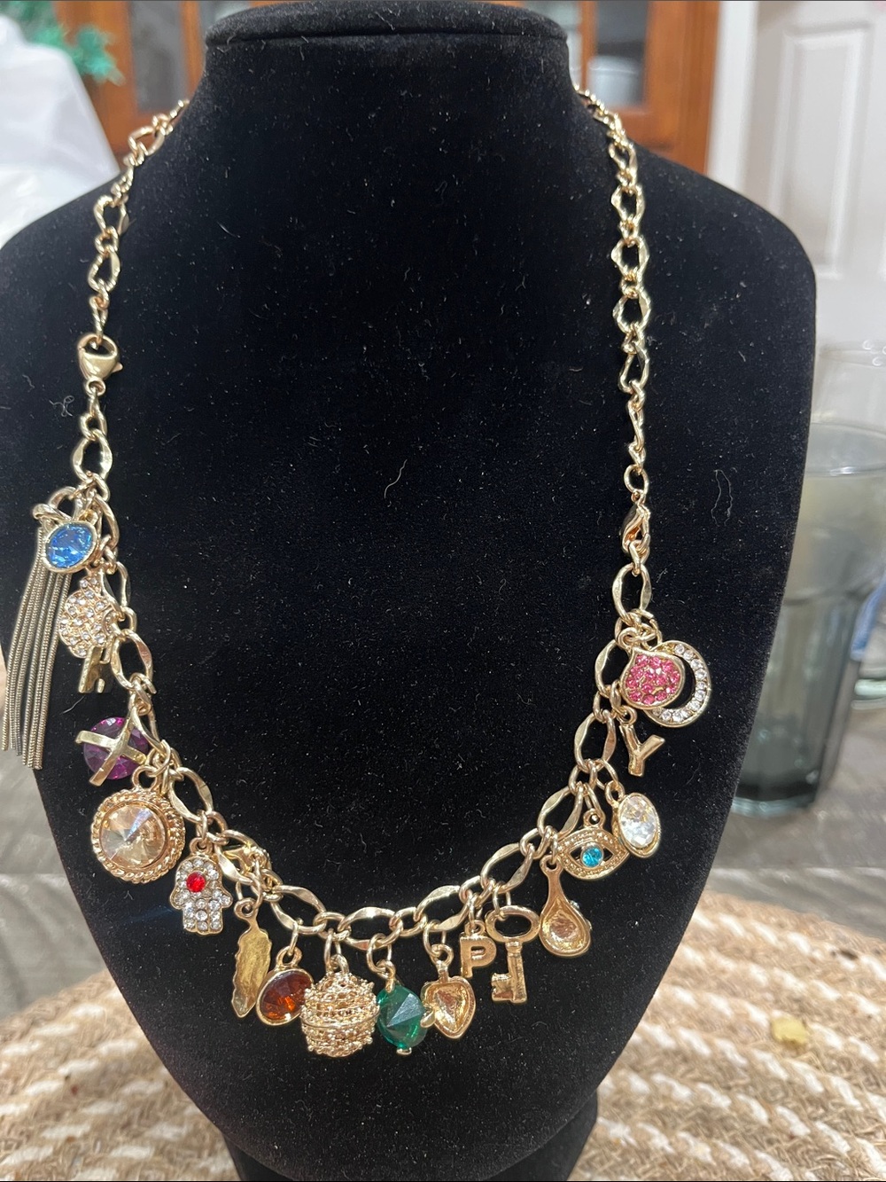 Gold-Tone Multicolor Charm Necklace - Women Jewelry